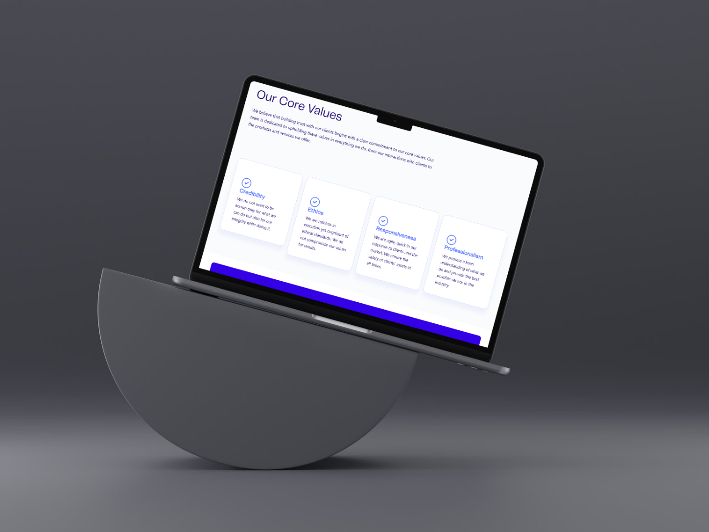 Elipse Capital core values page on laptop