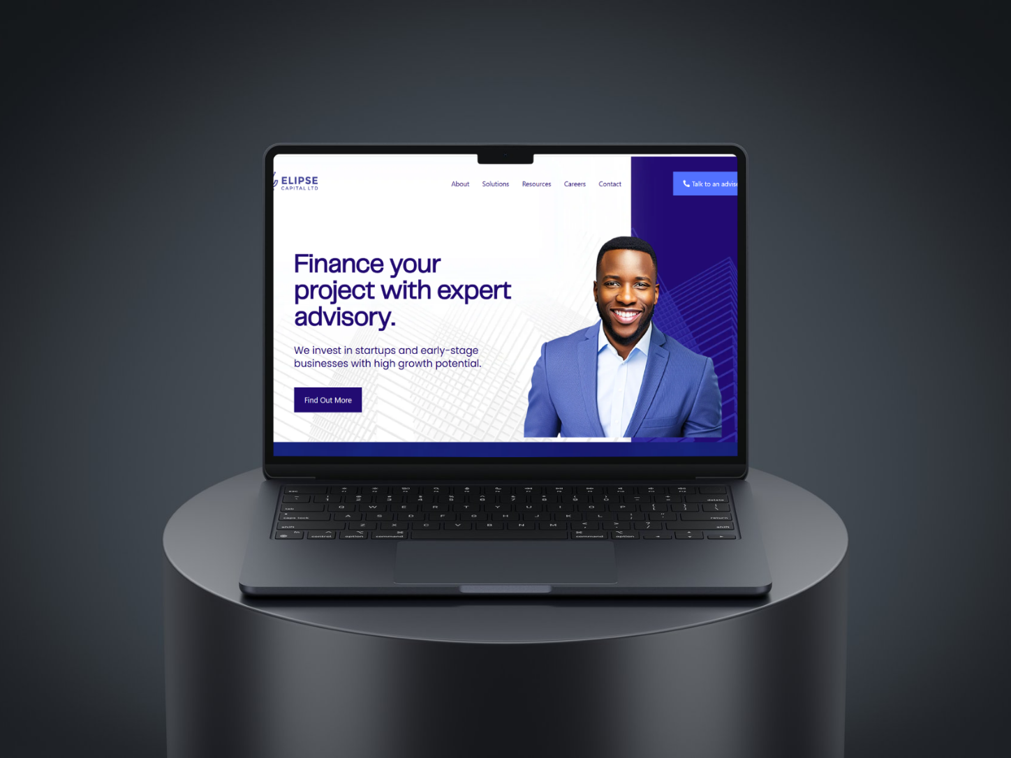 Elipse Capital investment advisory website shown on laptop
